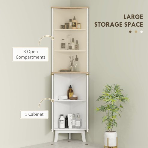 HOMCOM Tall Bathroom Storage Cabinet, Slim Bathroom Storage Unit with Doors and Adjustable Shelves, Freestanding Bathroom Cabinet with Curved Profile Design, White