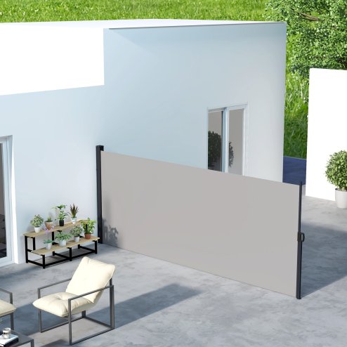 Outsunny Retractable Side Awning, Garden Privacy Screen Divider, Full Cassette Wind Breaker for Hot Tub, Balcony, Terrace, Pool, 400 x 180cm, Light Grey