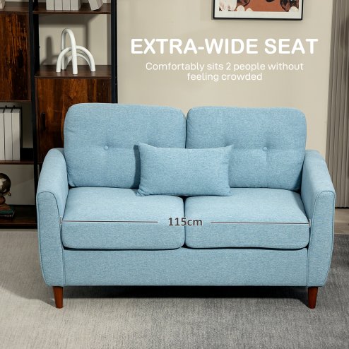 HOMCOM 2 Seater Sofa with Spring Cushion, Fabric Sofa with Wooden Legs, Modern Love Seat for Living Room, 140cm Width Tufted Couch for Bedroom