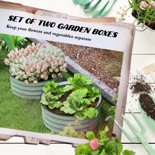 Outsunny Steel Raised Beds for Garden Set of 2, Outdoor Elevated Planter Box with Safety Edging, Easy-to-assemble Stock Tank for Growing Flowers, Herbs and Vegetables, Green