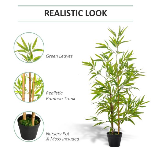 Outsunny Set of 2 120cm/4FT Artificial Bamboo Trees Decorative Plant w/ Heavy Pot Indoor Outdoor Style Home Office Greenery Decoration