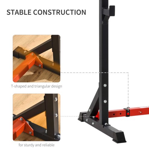 HOMCOM Barbell Rack, Width and Height Adjustable Dip Stand, Bench Press Rack for Home Gym Weight Lifting Fitness Workout, Max Load 150kg