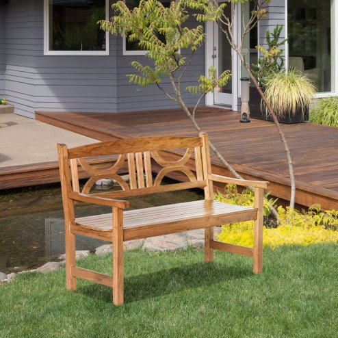 Outsunny 2-Seater Chair, Wooden Garden Bench, Outdoor Patio Loveseat for Porch, Natural