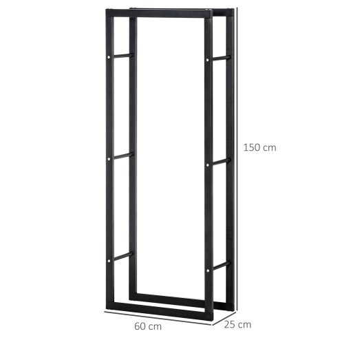 HOMCOM Metal Firewood Log Holder Tall Firewood Rack Indoor Outdoor Fireplace Wood Storage Shelf with Side Rails, Rust-Resistant, Black, 60W x 25D x 150H cm