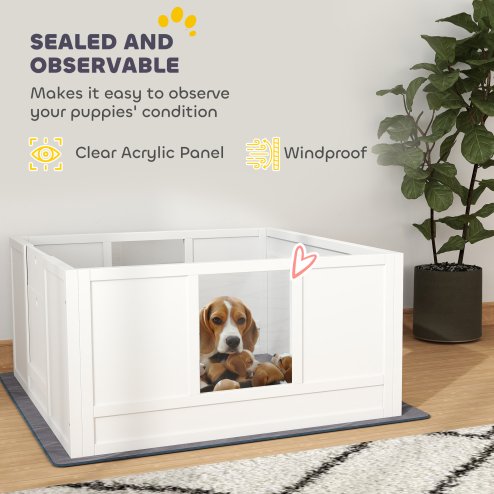 PawHut Whelping Box for Dogs, Dog Whelping Box, Dog Playpen Fence Exercise Play Pen with Water-Resistant Washable Whelping Pad, Adjustable Entrance, Non-Slip Pads, for Medium Dogs, Puppies, 100 x 96cm