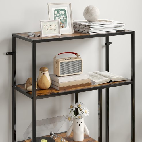 HOMCOM 4-Tier Bookshelf, Industrial Bookcase with Metal Frame, Storage Shelving Unit, Freestanding Shelves for Home Office, Study, Living Room, Bedroom, Rustic Brown