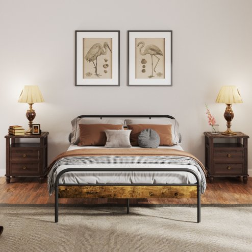 HOMCOM 4ft6 Double Bed Frame with Headboard, Platform Bed Frame with Underbed Storage, Slat Support, No Box Spring Needed, Easy Assembly, Rustic Brown