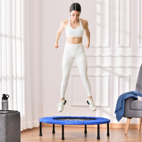 HOMCOM 91 Mini Fitness Trampoline Home Gym Yoga Exercise Rebounder Indoor Outdoor Jumper with Safety Pad, Support Up to 100 KG, Blue and Black