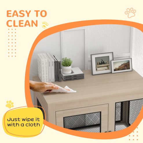 PawHut Dog Crate Furniture End Table w/ Soft Washable Cushion, Two Doors, Indoor Pet Kennel for Small Medium Large Dogs w/ Wire Mesh, Oak