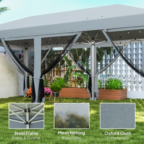 Outsunny 3 x 6m Pop Up Gazebo, Outdoor Canopy Shelter, Marquee Party Wedding Tent with 6 Mesh Walls and Carry Bag, Grey