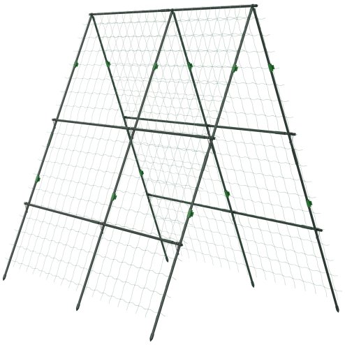 Outsunny Garden Cucumber Trellis for Climbing Plants, A-Frame Trellis Plant Support with Climbing Net, DIY Adjustable Cucumber Support Frame for Raised Bed, Vegetables, Flowers, Fruit, Green