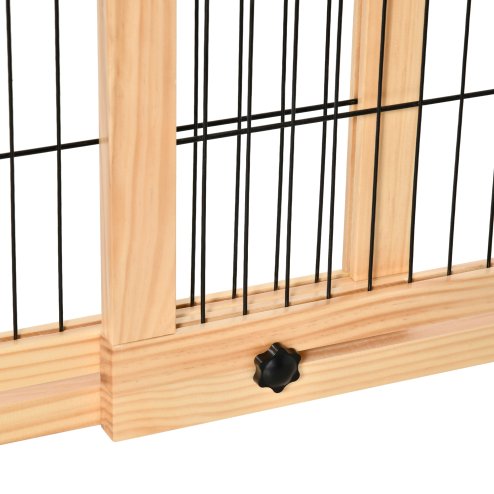 PawHut Freestanding Dog Gate, Foldable Pet Fence, Indoor Wood Barrier, Stair Gate with Support Feet, for Doorway, Hallway, Small and Medium Dogs, 69H x 104-183 cm, Natural Wood Finish
