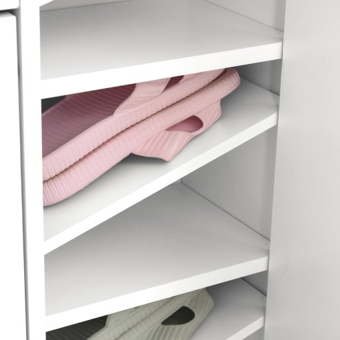 HOMCOM Shoe Cabinet with 3 Flip Drawers, Narrow Shoe Storage Cabinet with 5-tier Cupboard and Adjustable Dividers for Hallway, Entryway, White