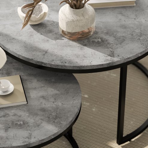 HOMCOM Round Nesting Coffee Table Set of 2, Large Stacking End Side Table with Steel Frame for Living Room, Bedroom, Home Office, 78.5 x 78.5 x 46.5 cm, Cement Grey