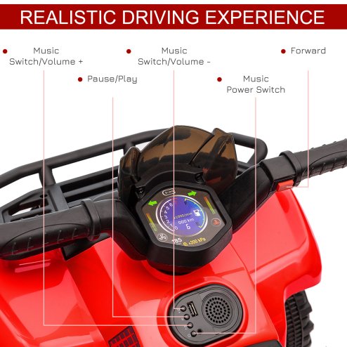 HOMCOM 6V Kids Electric Ride on Car Toddlers Quad Bike All Terrain Vehicle Toy With Music for 18-36 months Red