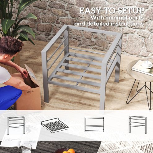 Outsunny Garden Sofa, All-Weather Garden Single Sofa with Removable Cushions, Metal Frame Outdoor Furniture for Balcony, Charcoal Grey