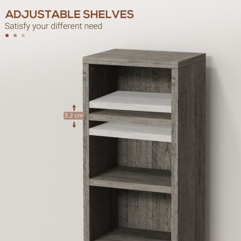 HOMCOM 204 CD Media Display Shelf Unit Set of 2 Blu-Ray Tower Rack w/ Adjustable Shelves Bookcase Storage Organiser, Mocha Wood Effect