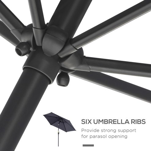Outsunny 2.6M Garden Parasol Umbrella with Tilt and Crank, Outdoor Sun Parasol Sunshade Shelter with Aluminium Frame, Grey
