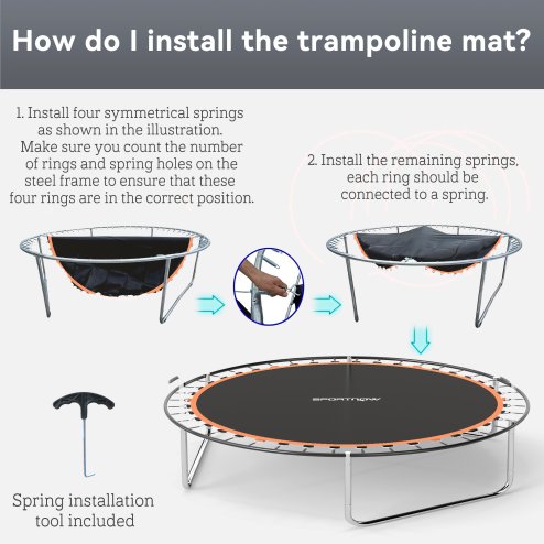 SPORTNOW Trampoline Replacement Mat with Eight Rows of Stitching, Spring Pull Tool, 42 V-Hooks, for 8ft Trampoline, Using 14cm Springs, Trampoline Jumping Mat, Orange