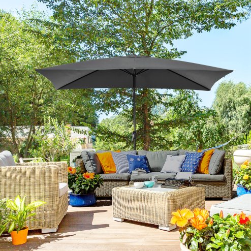 Outsunny 3x2m Patio Parasol Garden Umbrellas Canopy with Aluminium Tilt Crank Rectangular Sun Shade Steel, Black
