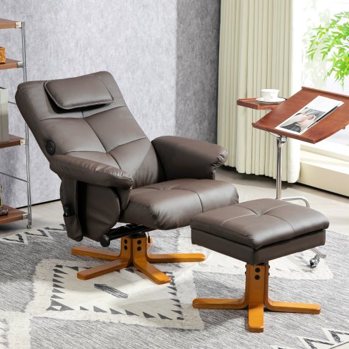 HOMCOM Massage Recliner Chair, PU Leather Upholstered Armchair with Adjustable Backrest,  Footrest, Remote Control, Hidden Storage and Charger for Living Room, Bedroom, Dark Brown