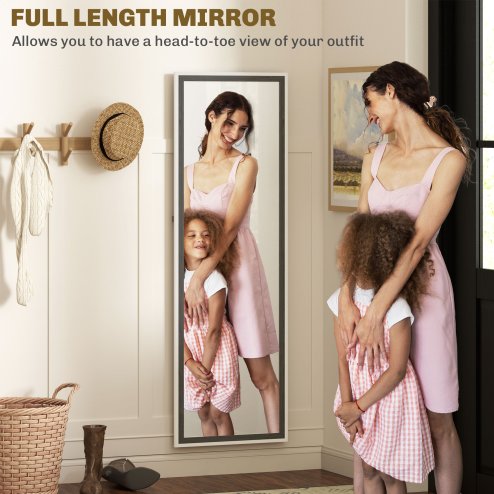 HOMCOM Full Length Mirror, 163 x 53 cm Full Body Mirror with Frame, Free Standing, Hanging or Leaning Against Wall for Bedroom, Living Room, Grey Wood Effect