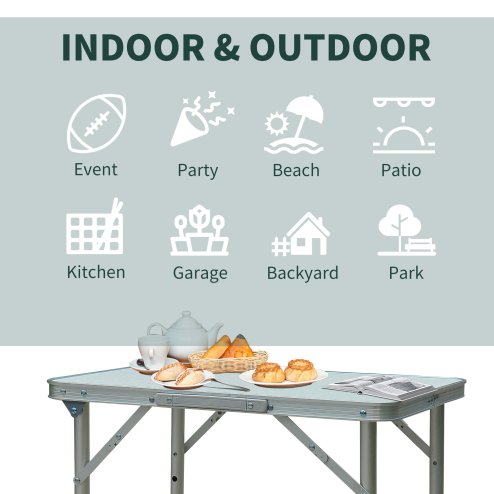 Outsunny 2FT Garden Outdoor Camping Table Portable Folding Picnic Table Aluminium Frame with Adjustable Height 60L x 45W x 64H (cm)