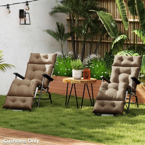 Outsunny Sun Lounger Cushions Only, 190x56x10cm Garden Lounge Chair Cushions Set of 2, UPF20+ 220gsm Fabric, Thick Sunbed Replacement Pads with 6 Ties, Khaki