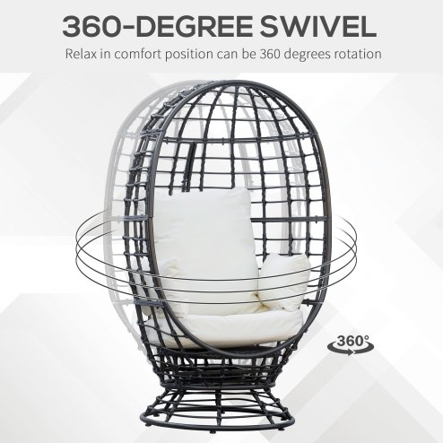 Outsunny 360 Swivel Egg Chair, Garden Rattan Swivel Chair with Thickened Cushion and Pillow, 150 KG Capacity for Indoor Outdoor, Balcony, Patio, Black