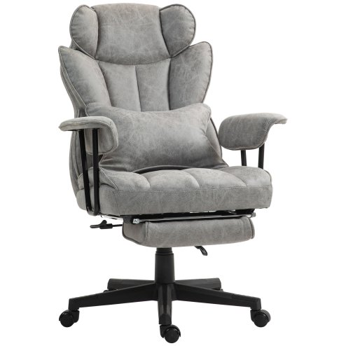HOMCOM Office Chair, Ergonomic Desk Chair with Foot Rest, Lumbar Support, Reclining Function and Wide Seat, Height-Adjustable High Back Swivel Rolling for Home Office, Support up to 180 kg, Grey