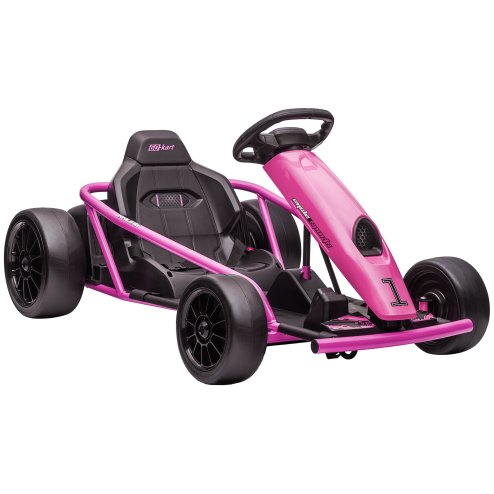 HOMCOM 24V Electric Go Kart for Kids, Drifting Ride-On Racing Go Kart with Slow Start, Music, Horn Honking and Safety Belt, for 8-12 Years Old, Pink