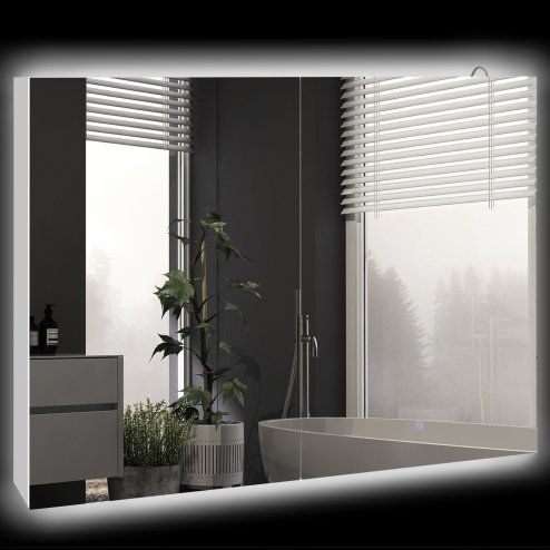 kleankin LED Lighted Bathroom Mirror Cabinet, Wall Mounted Bathroom Storage Cupboard with Adjustable Shelf, USB Powered, 90W x 15D x 70Hcm, High Gloss White