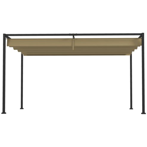 Outsunny 3 x 2m Metal Outdoor Pergola with Retractable Roof, Outdoor Gazebo Canopy Shelter with Drainage Holes for Garden, Patio, Lawn, Khaki