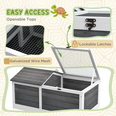 PawHut Wooden Tortoise House, Tortoise Table with Hide Shelter Run, Openable Top, Tray, Dark Grey