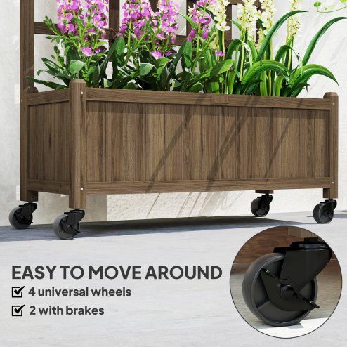 Outsunny Wooden Trellis Planter, Raised Beds for Garden with Wheels and Drainage Holes, Privacy Screen Planter Box to Grow Vegetables, Herbs and Flowers for Garden, Patio, Deck, Brown