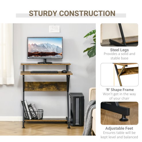 HOMCOM Industrial Computer Desk with Monitor Stand, 70 x 60cm Compact Desk for Small Spaces, Home Office Desk