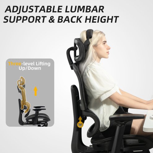 HOMCOM Ergonomic Office Chair, Mesh High Back Computer Desk Chair with 3 Level Adjustable Back, Adjustable Lumbar Support, Swivel Recliner with 3D Armrest, Headrest, Footrest, Black