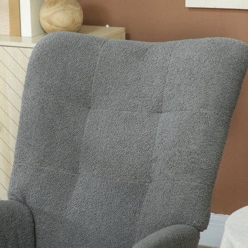 HOMCOM Rocking Chair, Teddy Upholstered Accent Chair, Modern Armchair with Wide Backrest and Rubberwood Base for Living Room, Bedroom, Grey