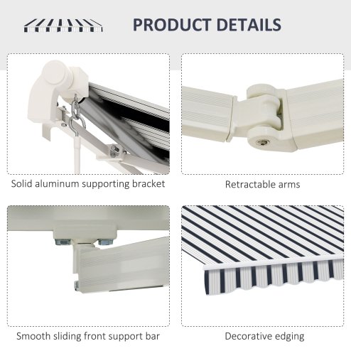 Outsunny 4 x 3(m) Garden Patio Manual Awning Canopy Aluminium Sun Shade Shelter Retractable for Backyard, Blue and White