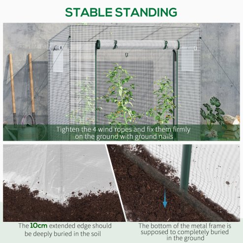 Outsunny Tomato Greenhouse Walk-in Garden Greenhouse with Pent Roof, Roll-up Door, Mesh Window for Plants Flowers Herbs Grow, 200 x 76 x 168 cm, White