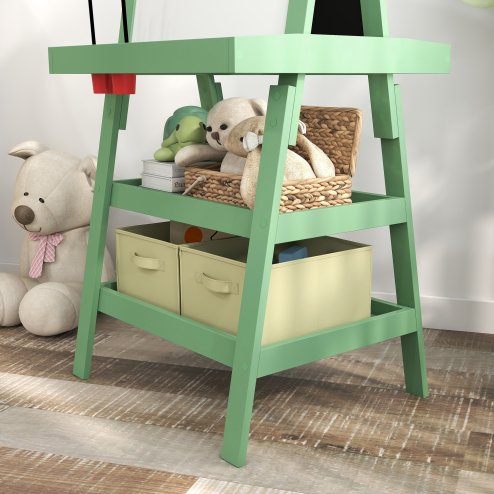 AIYAPLAY Art Easel for Kids with Paper Roll, 3 in 1 Kids Easel Double-Sided Magnetic Whiteboard and Chalkboard with Storage Baskets, for Children 3-6 Years - Green
