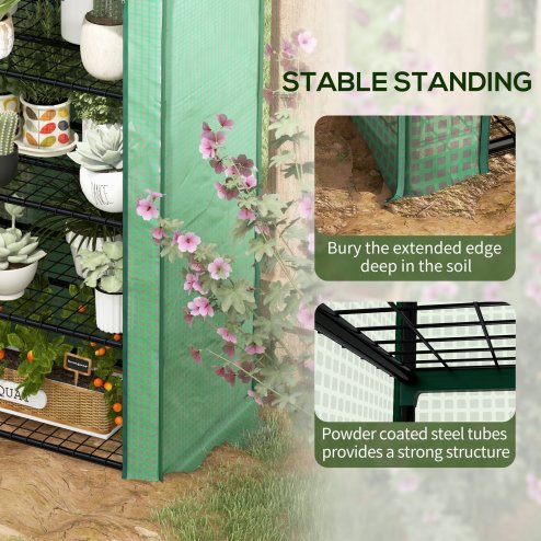 Outsunny 4 Tier Widened Mini Greenhouse with Reinforced PE Cover, Portable Indoor Outdoor Green House with Roll-up Door and Wire Shelves, 90 x 49 x 160cm, Green