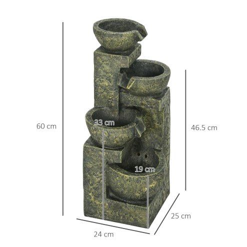Outsunny Outdoor Garden Water Feature with 4-Tier Stacked Stone Look Bowls, Patio Cascading Waterfall Fountain, Adjustable Flow, Rustic Decor, Black and Yellow
