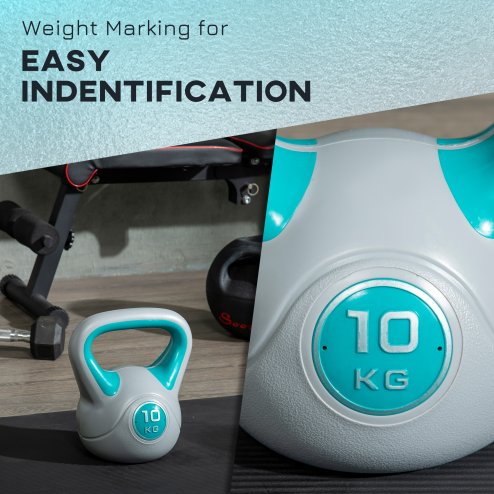 SPORTNOW Kettlebell, 10kg Kettle Bells with Handle for Home Gym Weight Lifting and Strength Training, Light Blue and Grey