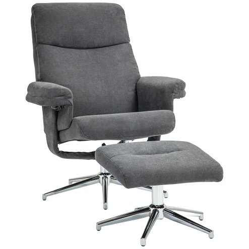 HOMCOM Recliner Chair with Footstool, Upholstered Velvet Fabric Armchair with Adjustable Back, Solid Wood Frame for Living Room, Charcoal Grey