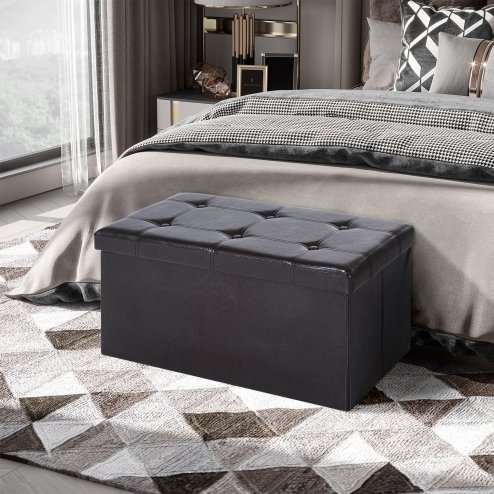 HOMCOM Folding Faux Leather Storage Cube Ottoman Bench Seat PU Rectangular Footrest Stool Box 