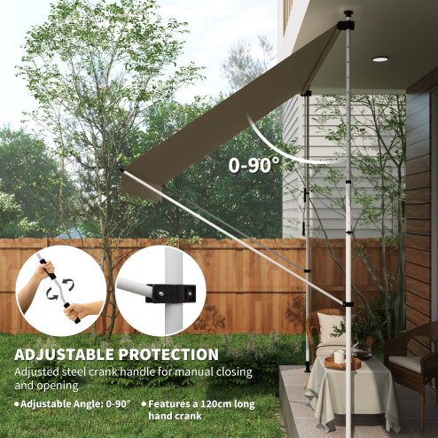 Outsunny Balcony 3 x 1.5m Manual Adjustable Awning, DIY Patio Clamp Awning Canopy, Retractable Shade Shelter Easy to Move for Balcony, Beige