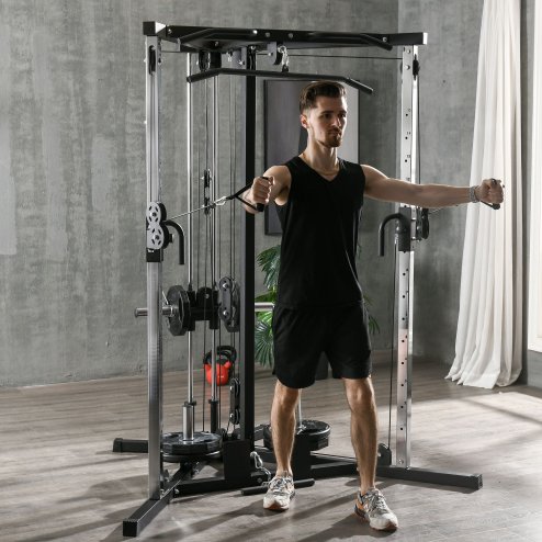 SPORTNOW Home Gym Machine, Multifunctional Gym Equipment with High and Low Pulleys, Pull Up Bar, 15-Position Adjustable Strength Training Workout Station for Full Body Fitness