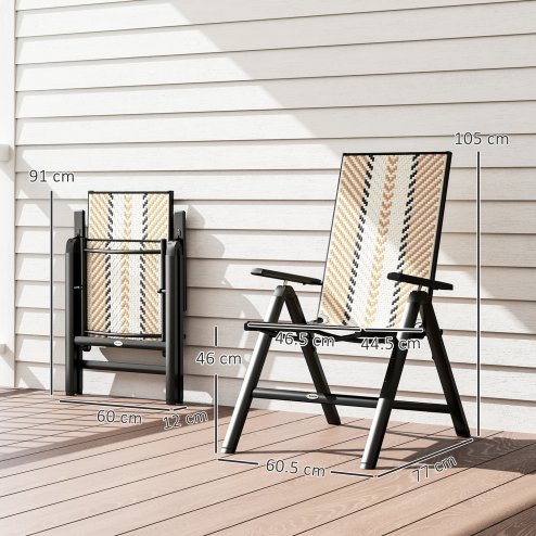 Outsunny Rattan Folding Chair Outdoor, 5-Position Adjustable Wicker Garden Dining Chair with High Backrest, Wide Armrest, for Patio, Terrace, Balcony, Orange