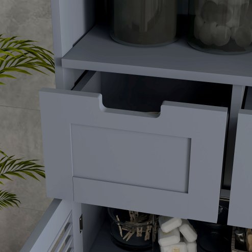kleankin Bathroom Cabinet with Drawers, Bathroom Storage Cabinet with Louvred Doors, Open Compartment and Adjustable Shelf for Washroom